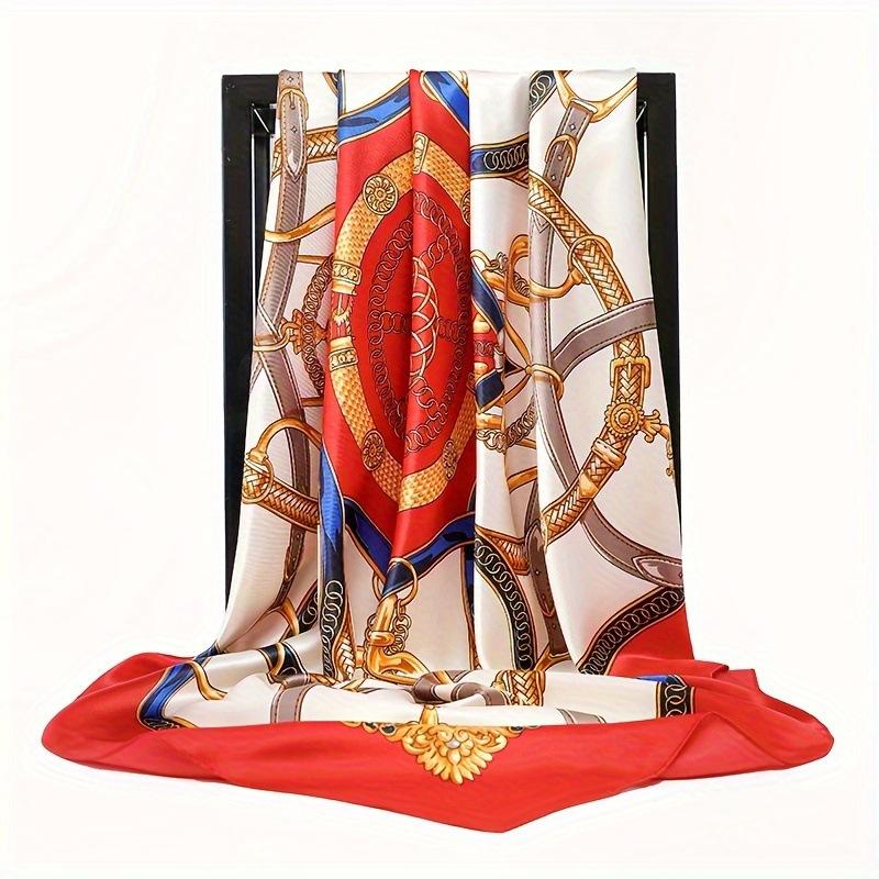 Printed Silk Scarf for Women Versatile Thin Simulation Silk Scarf 90*90cm Large Square Scarf