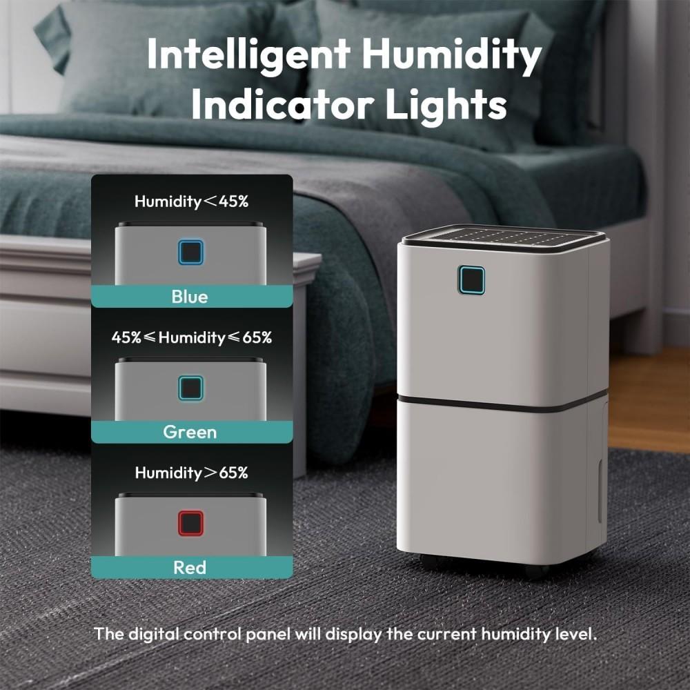 HUMILABS OL12-BD023F 12L Dehumidifier with Humidity Indicator Lights, 2L Water Tank, 24H Timer, 3 Modes, Coverage Area 15-25m²