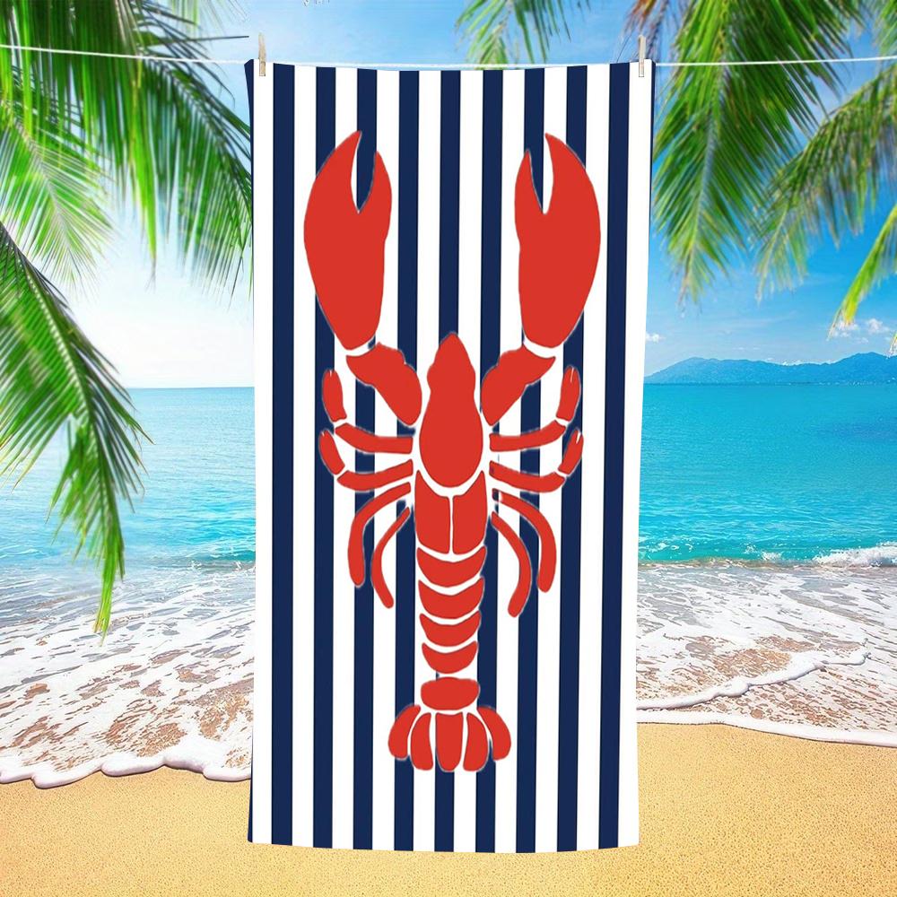 Nautical Stripe Lobster Print Beach Towel Ultra Absorbent Quick Dry Towel for Summer Beach Pool Camping Trip