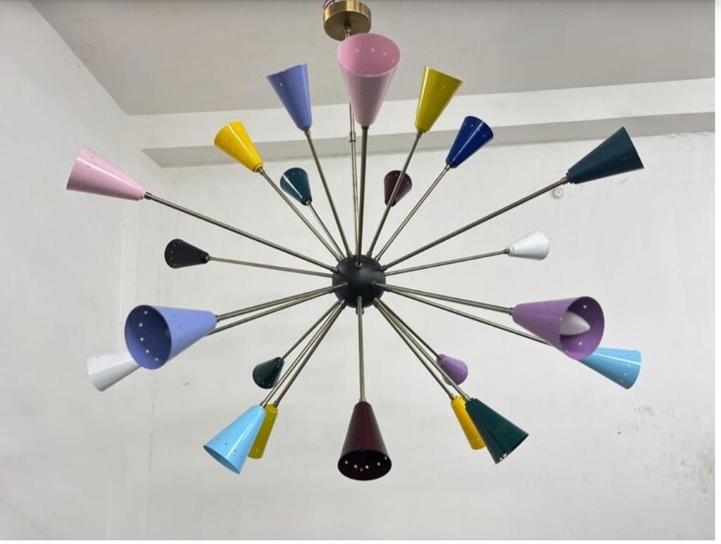 Mid Century 24 Multi Color Shade Metal Big Sputnik Chandelier Light Designer Ceiling Fixture Mid Century Ceiling Light Fixture