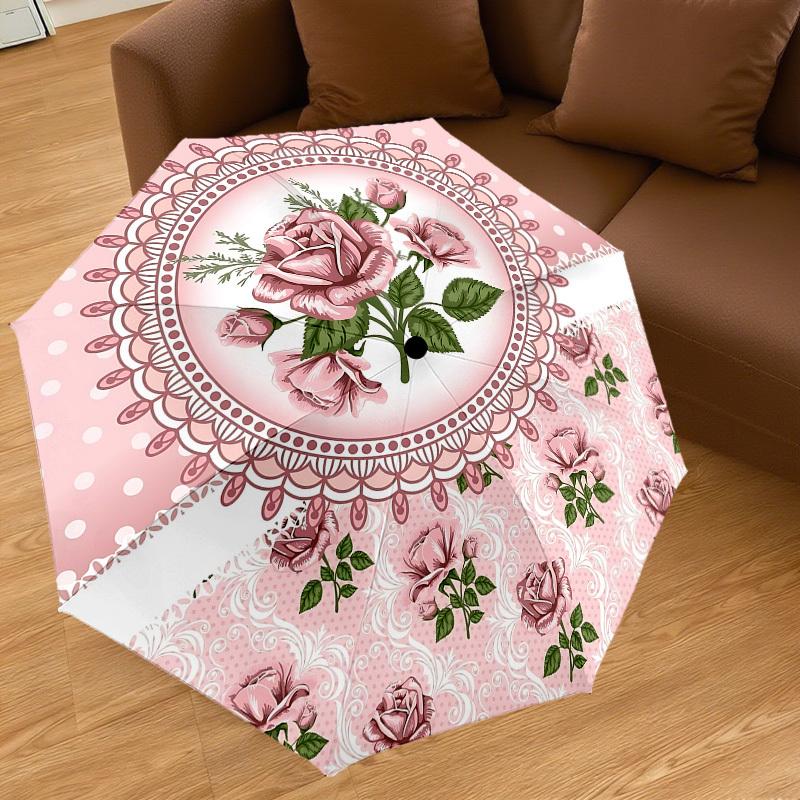 1PC Rose LaceAutomatic Open/Close Umbrella with Windproof, 8-Rib Sturdy Canopy, Durable Ribs, Fashionable Design1268A