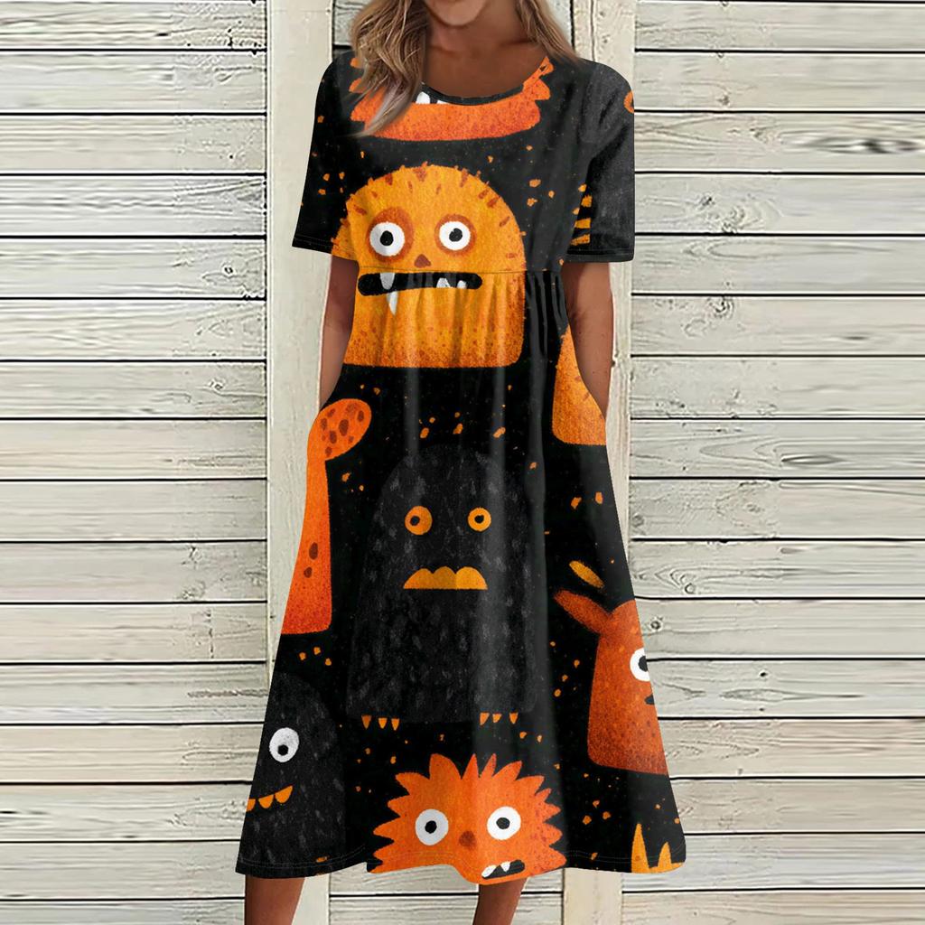 Summer Dress For Women Casual Printed Short-Sleeve Beach Swing Dress