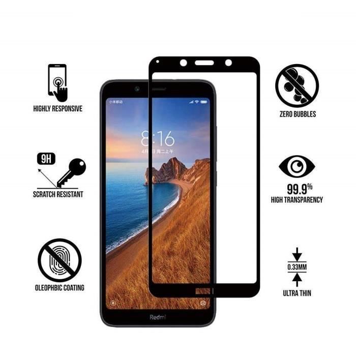 Film de Protection - Phonillico® - Xiaomi REDMI 7A - Pack de 2 - Verre Trempé - Bord Noir