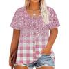 Plus Size Women's Fashion Casual Vintage Printed O-Neck Short Sleeve Button T-Shirt Top