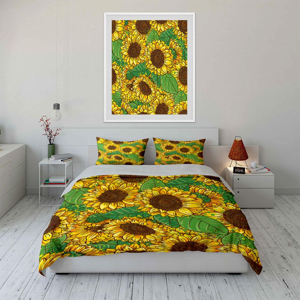 Sonnenblumen-Themen-Dreiteiler für Dekoration Kinder- und Schlafzimmerdekoration für Erwachsene Exquisites dreiteiliges Bettwäsche-Set Geschenk