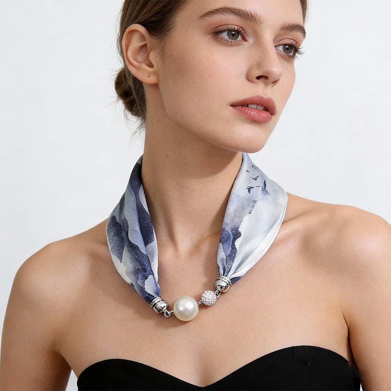 1 Stück Halstuch Damen Perlen Perlen Dekorativ Magnetverschluss Tasche Schals Seidenschal