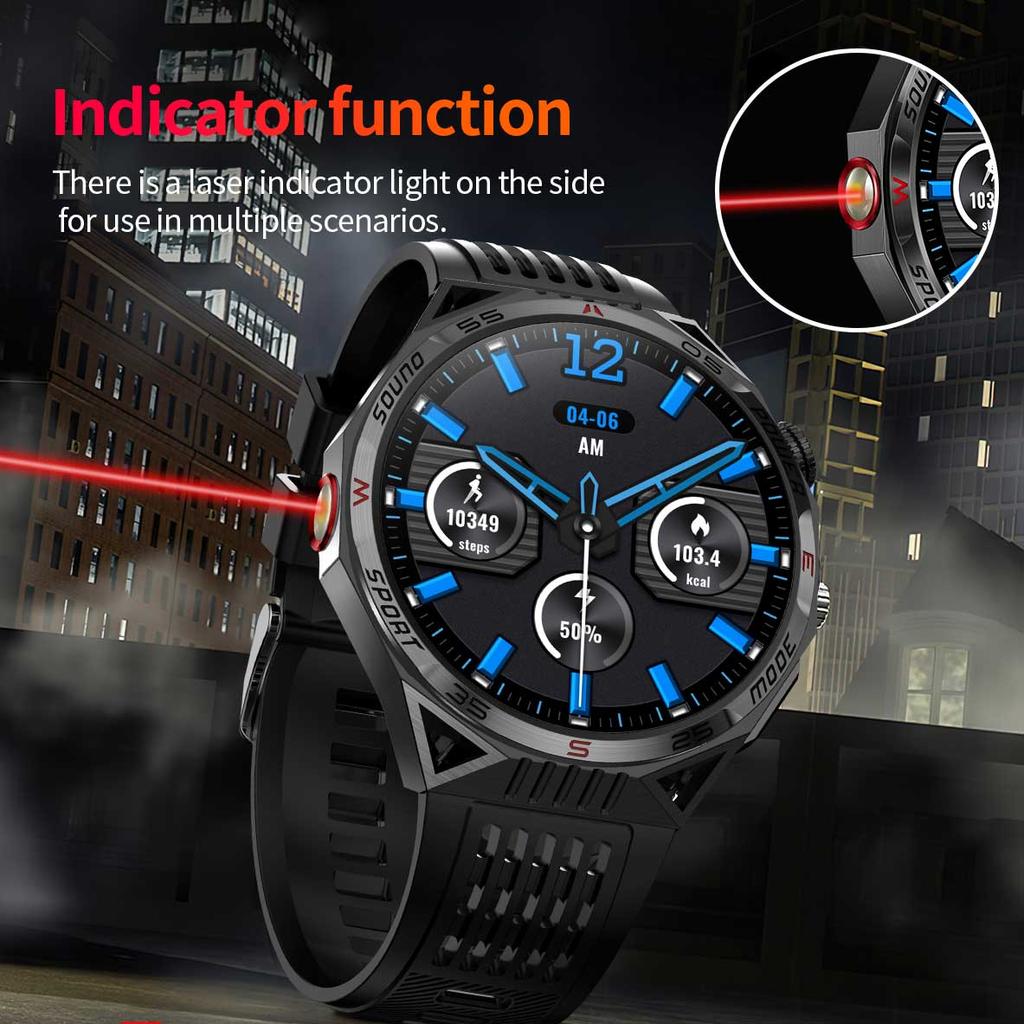 Outdoor Sport Kompass Smartwatch Herren Taschenlampe Laserlicht 450mAh Akku GPS Sport Track Wasserdicht Bluetooth Anruf Smartwatch