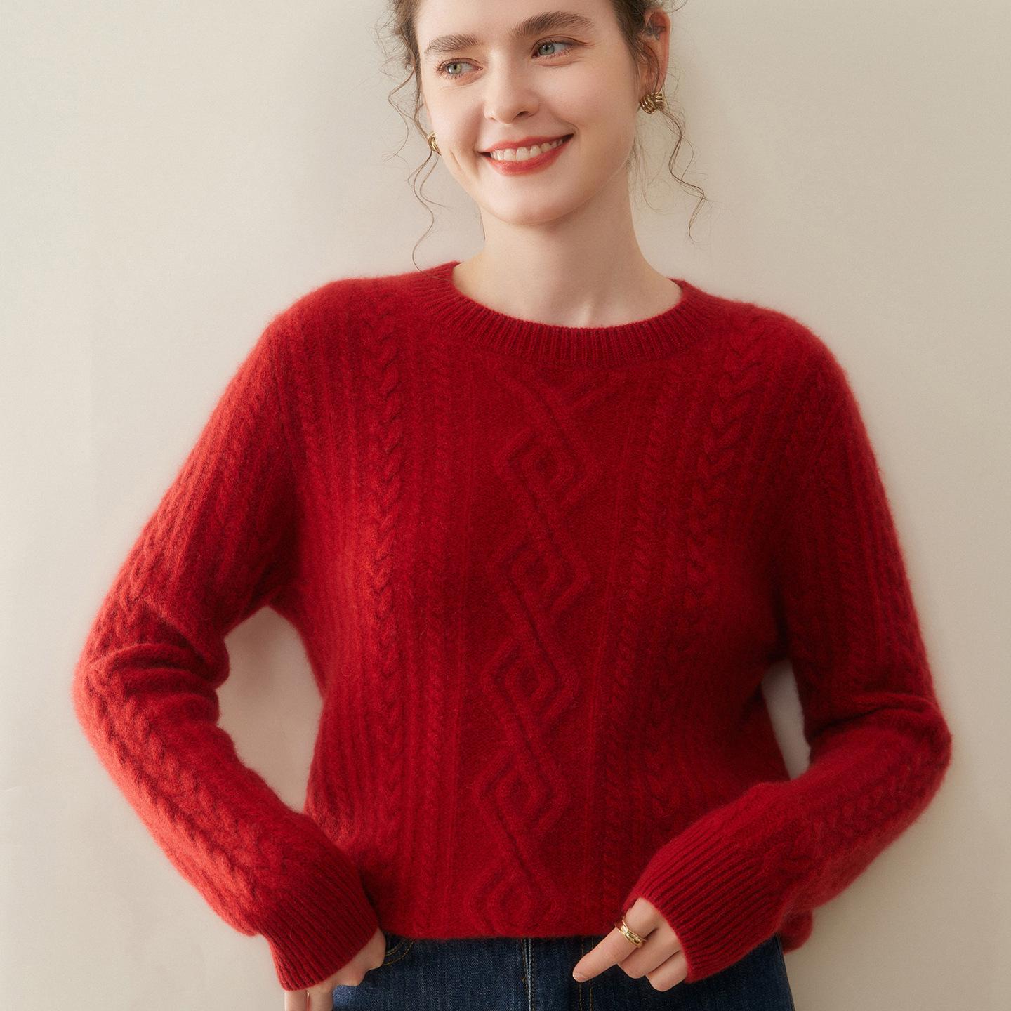 

Women s Cashmere Cable Knit Sweater: Round Neck, Thickened, Versatile Autumn/Winter Casual Fashion L (suitable for 115-125 jin)