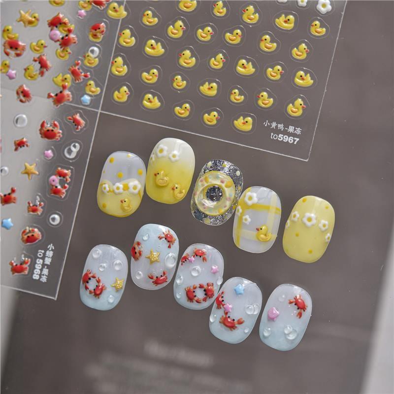 1Pcs 3D Cartoon Nail Art Stickers With Cute Crab Duck Starfish Designs Self Adhesive For Home Diy And Professional Salon Use
