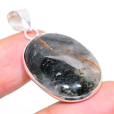 Natural Lodolite Quartz Gemstone Handmade 925 Sterling Silver Pendant 1.58" V5A02