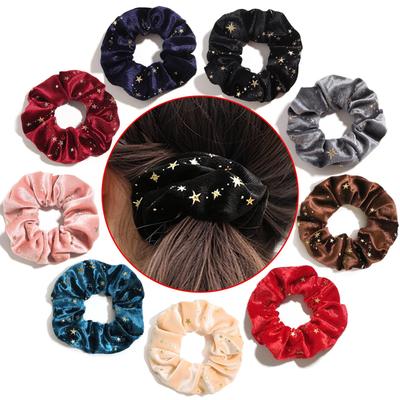 Altın Folyo Yıldızlı Kadife Saç Tokası - Kore Tarzı Büyük Lastikli Saç Bağları, Kadın At Kuyruğu Tutucuları