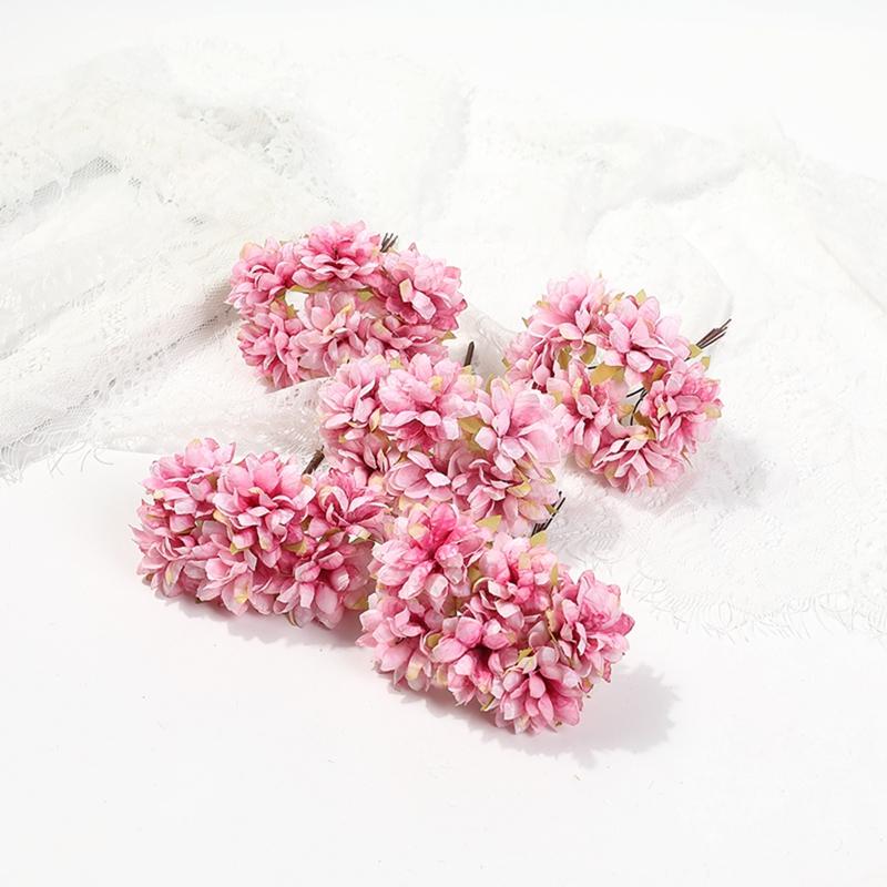 6Pcs 11Cm Artificial Flowers Silk Mini Carnation Wedding Handicraft Wreath Accessories Christmas Diy Home Decortion Scrapbooking
