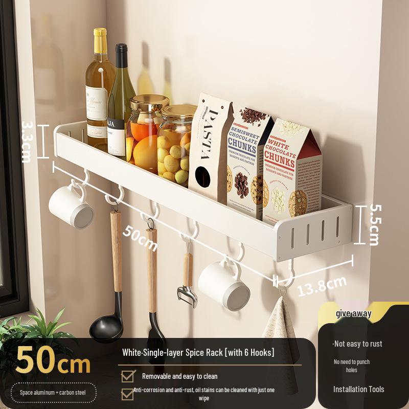 White No-Drill Wall-Mounted Kitchen Spice Rack