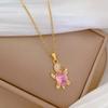 ZAKOL Stainless Steel Pink Sweet Cute Animal Crystal Tortoise Necklace Earring Set Women Girls Exquisite Jewelry Sets Gift