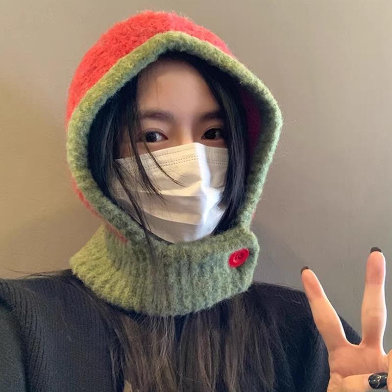 Japanese Autumn and Winter New Warm Hat Scarf Integrated Female Couples Ear Protection Knit Hat Trendy Balaclava Hat