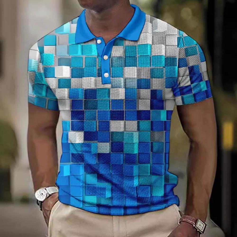 Rutnätsplitsning Visuell Illusionseffekt 3D Digitaltryck Herr Casual Pikétröja