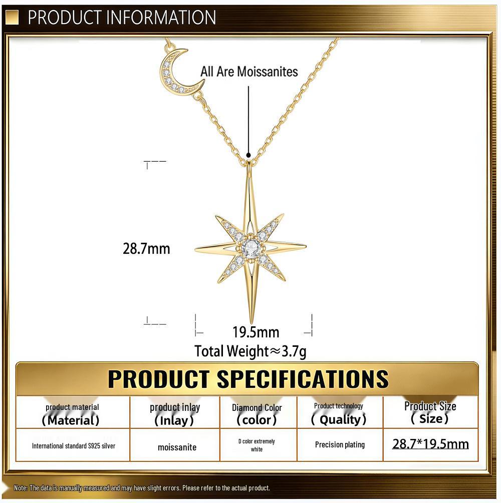 Moissanite Eight-Pointed Star Sterling Silver Necklace – Stylish & Versatile Clavicle Jewelry