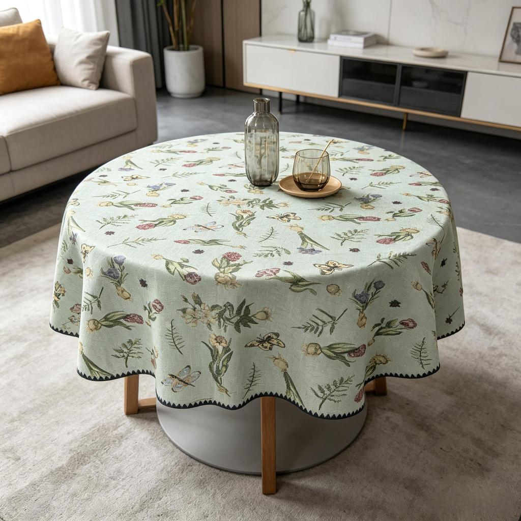 Kitchen Dining Room Daily Arrangement Convenient Soft Fabric Cotton Round Table Cloth