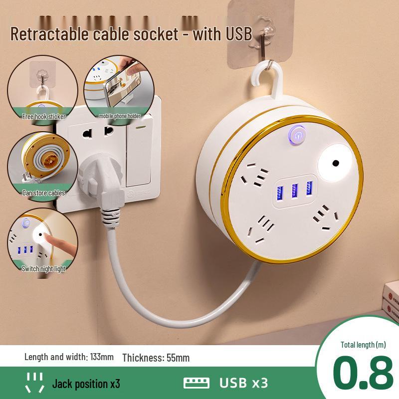 Einziehbare USB-Steckdosenleiste mit Kabelpanel für den Heim- oder Wohnheimgebrauch