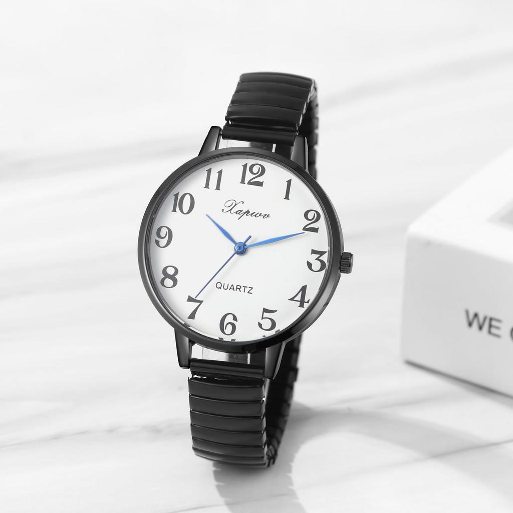 Women's Analog Watch with Large Numerals, Elastic Strap, One Size Fits Most, Simple and Stylish Quartz Watch, Gold, Fashion Accessory, Perfect Gift