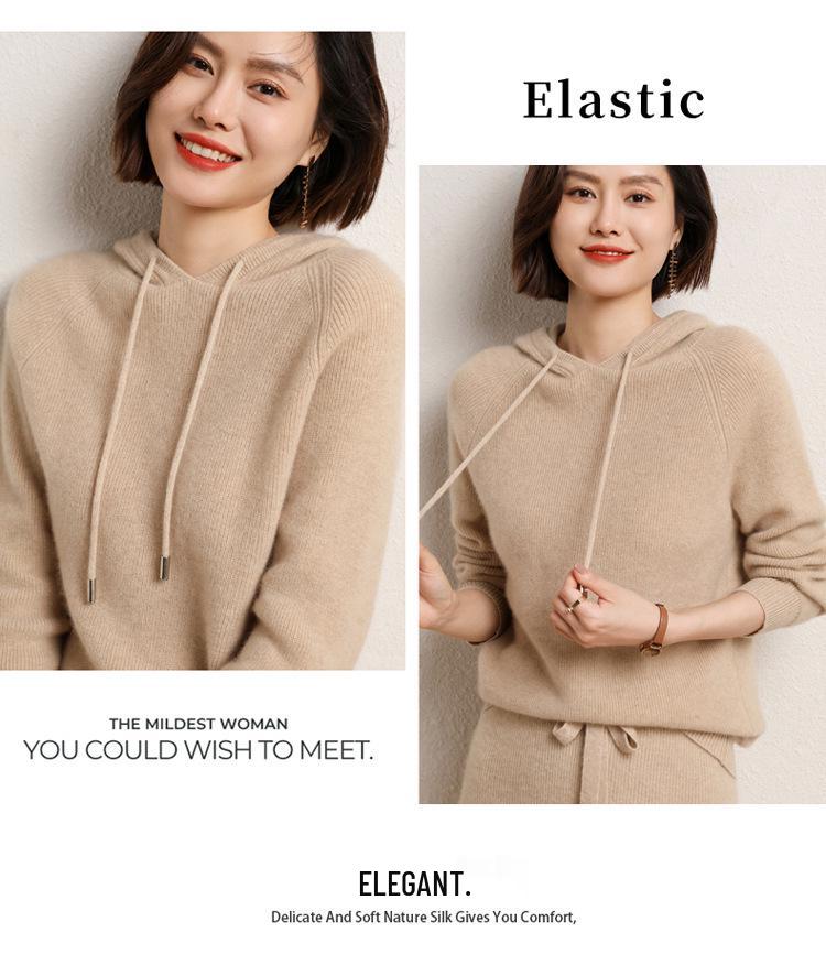 Women's 100% Wool Hooded Sweater for Fall/Winter - New Arrival Thick Knit Cashmere Base Layer