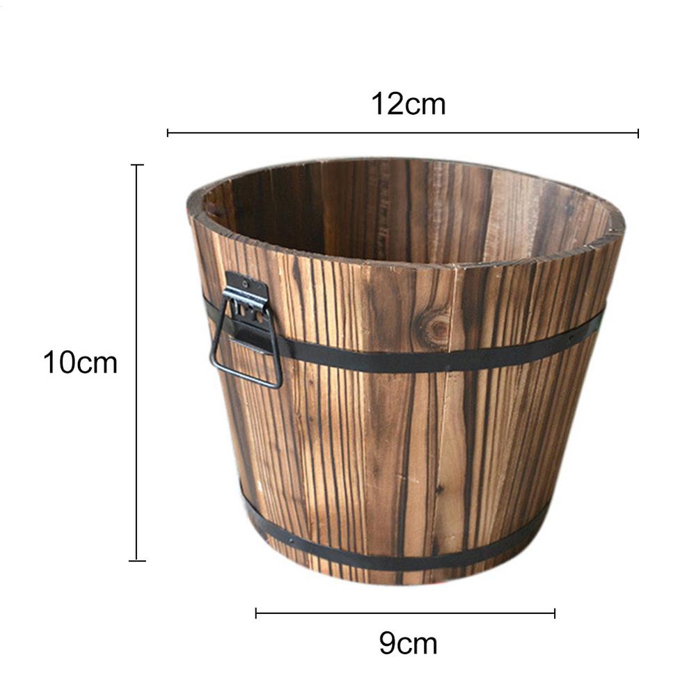 Carbonized Wooden Garden Succulent Plants Flower Pots Outdoor Flower Bucket Home Decor Round Retro Succulent Flower Pot Holder