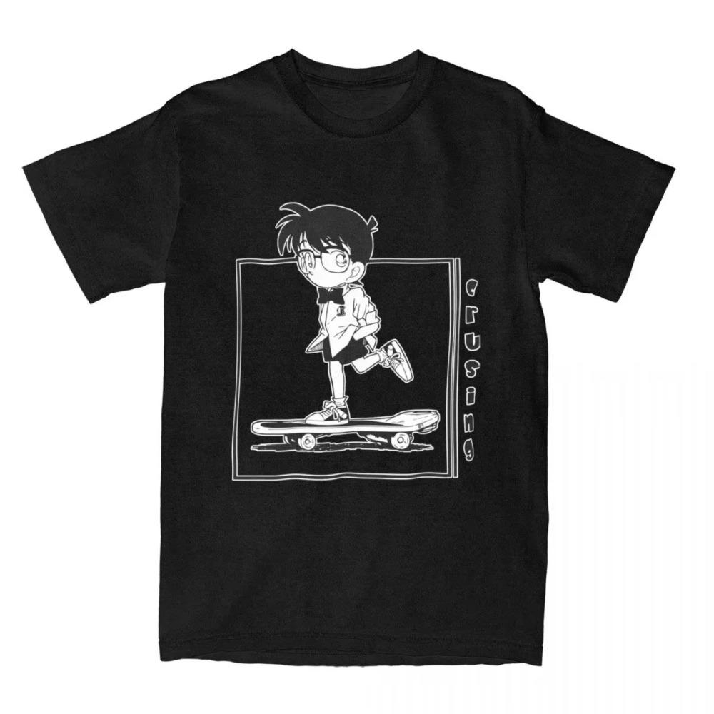 Detective Conan Edogawa Line Art T-Shirt, Unisex Mystery Anime Streetwear Tee, 100% Cotton Casual Short Sleeve Top