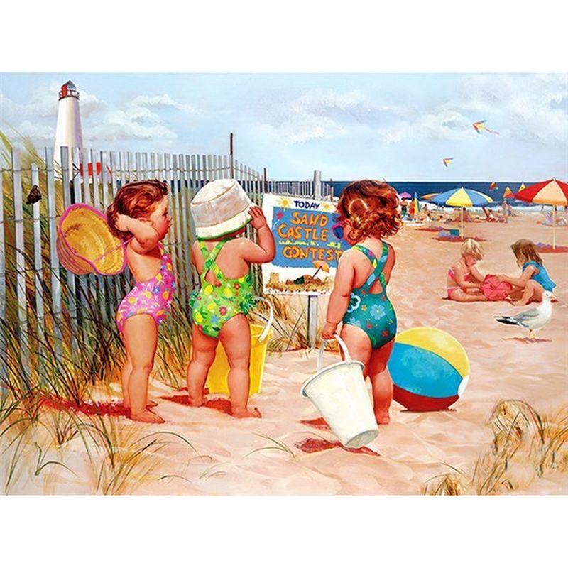 

Полный круглый дрель комплект алмазной живописи Приморский Дети Diy 5d Алмазная вышивка Мозаичная фигурка домашний декор Full Round 20x30CM