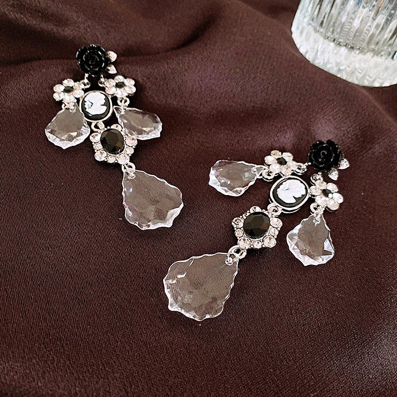 European and American exaggerated diamond-encrusted flower portrait earrings temperament earrings Internet celebrity personality earrings women