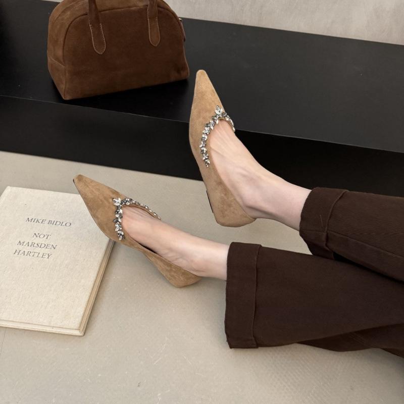 New French rhinestone flat-soled wedding shoes women's pointed head and one pedal temperament shallow mouth casual shoes