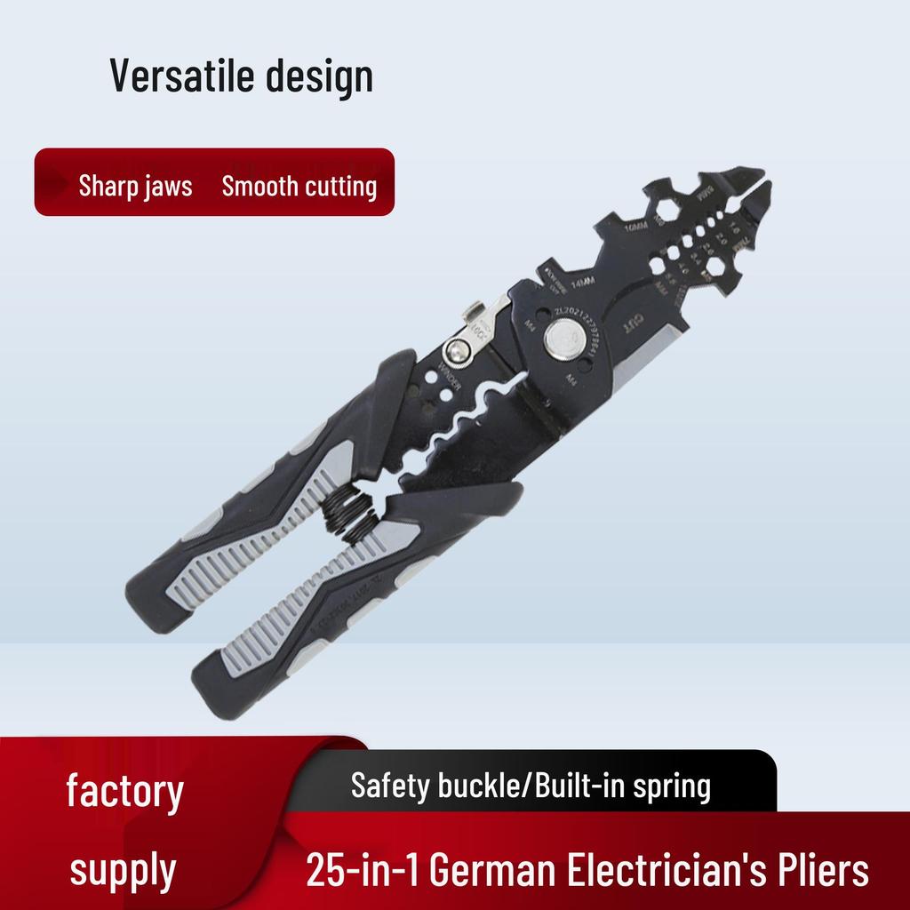 25-in-1 Multifunctional Electrician Pliers: Wire Stripper, Looping, Cutting, Splitting, Holding, Crimping & Wrench