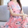 Waist Tight Floral Print Summer Women Midi Dress Streetwear Short Sleeve Dress for Party