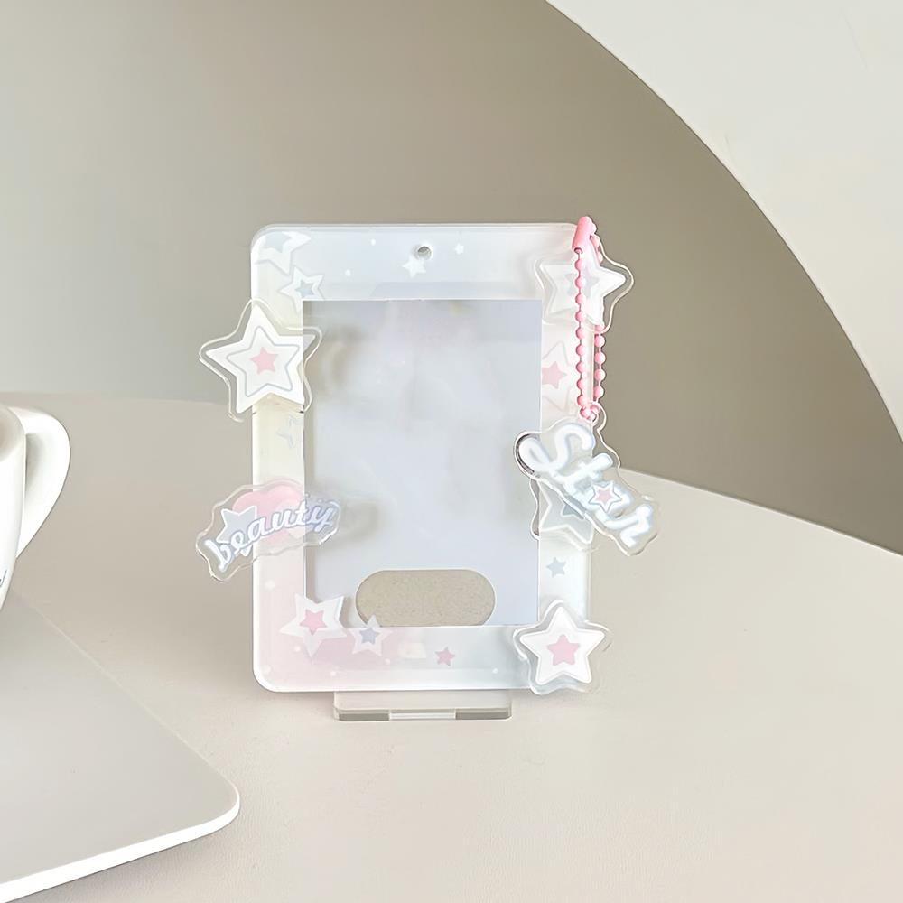 

Photo Holder Card Display Stand Card Sleeve Photocard Frame Sweet 3inch Acrylic Star Desktop Decor Photo Protection Cute Korean жёлтый