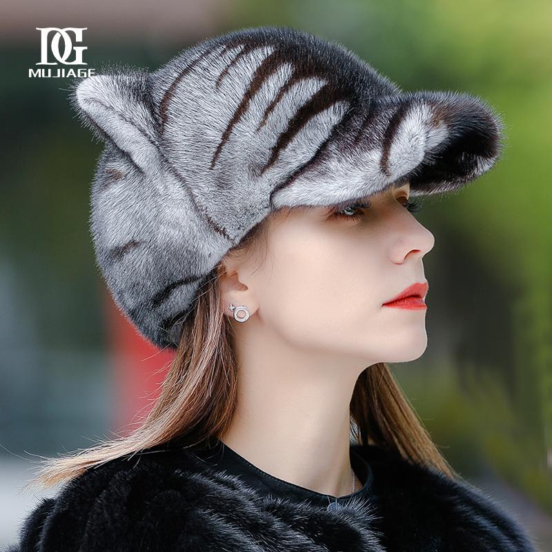 Whole Mink Hat for Women Winter Korean Cute Girls Versatile Fur Warm Cat's Ears (Steamed Cat-ear Shaped Bread) Fur Hat