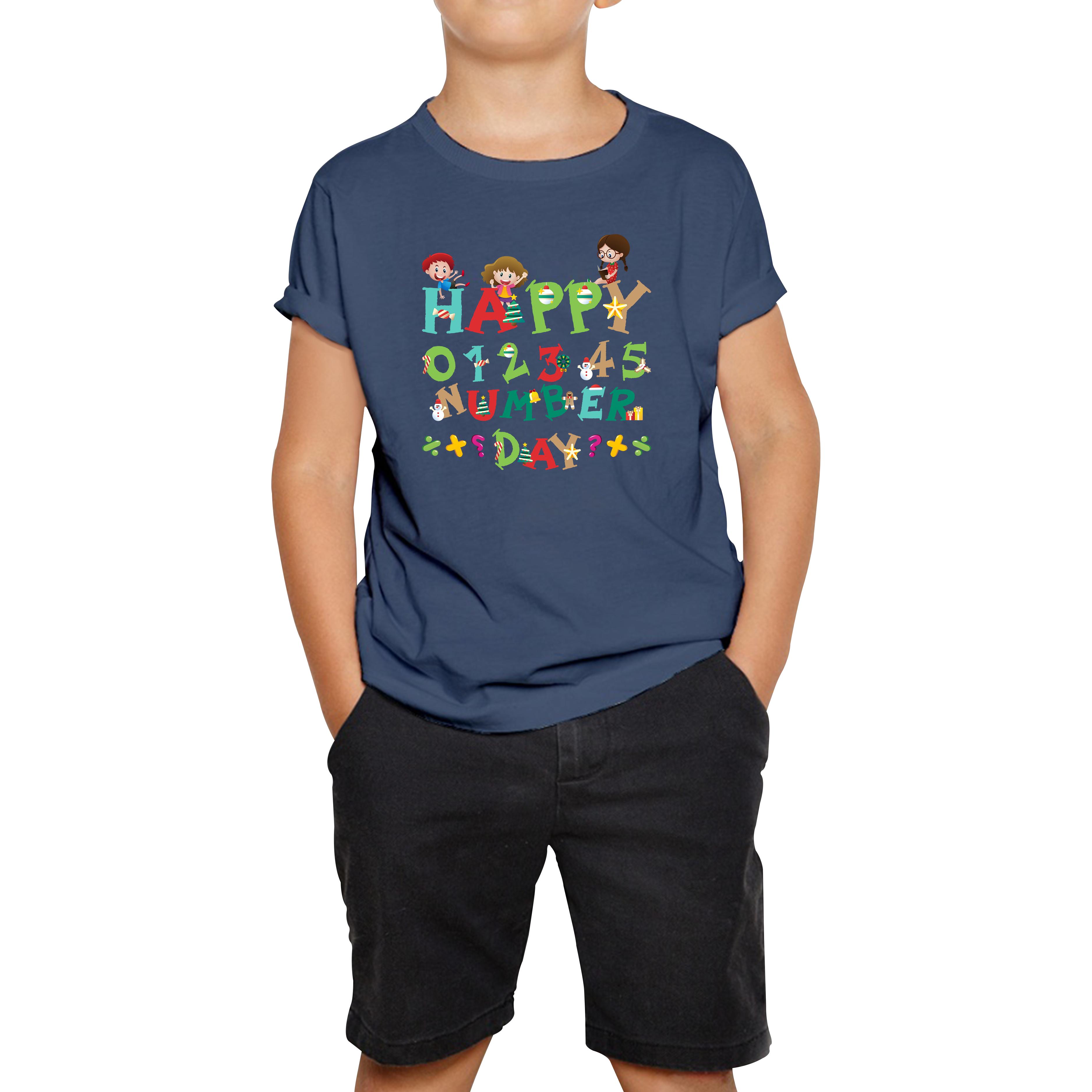 Happy Numbers Day Colourful Cartoon Numbers Day Maths Day School Charity Day Kids Tee 150