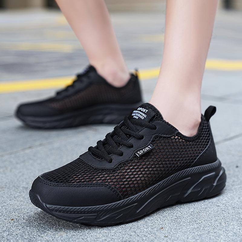 Single mesh summer mesh breathable sports shoes black hollow mesh deodorant large size casual running shoes