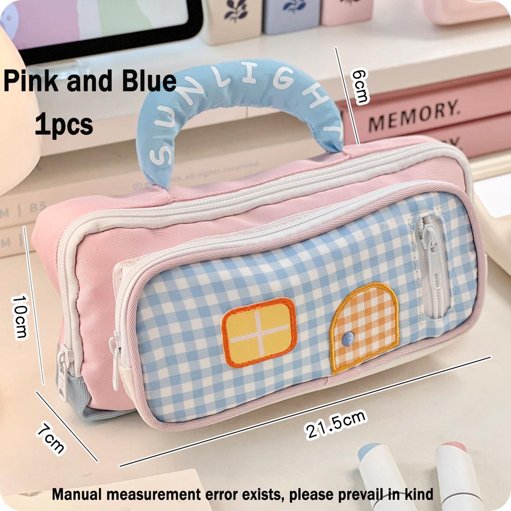 1pcs Pencil Case: Cute Color-Blocked Handle Pencil Case, Little House Design, Pencil Case, Also Suitable for Cosmetics Storage
