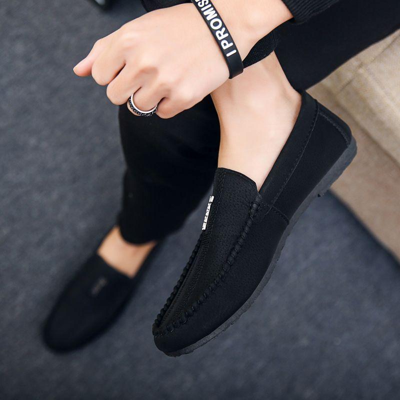 Herrskor i läder Mjuka mockasiner Mocka Rund tå Platt Herr Casual Sko Loafers Äkta Kohud Lågt pris på rea Sommar Pu