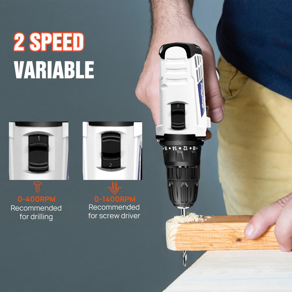 Cordless Drill Driver Kit with Battery,2 In 1 Electric Screwdriver Driver Tool Kit 45 N.m, Dual Speed 3/8 Inch Keyless Chuck