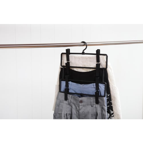 Shinko Hanger S&F Connect Skirt 4-Tier Pants Hanger, Black, Made In Japan, with 2 Adjustable Clips X 4 Tiers, Skirt/Pants Clips, Pinch, Anti-Slip, Non