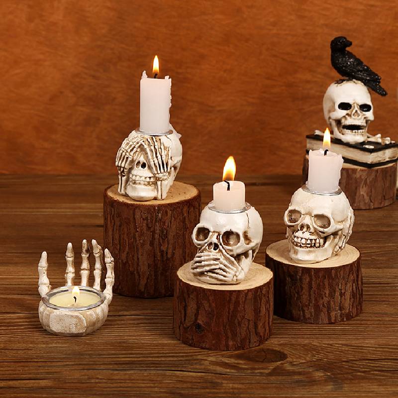 Candlestick Skeleton Resin Figurine Statues Model Halloween Skull Gift Decor