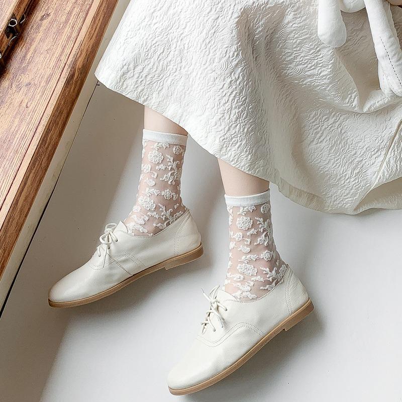 5 Paia di Calzini Tubolari in Seta Floreali da Donna per Primavera ed Estate