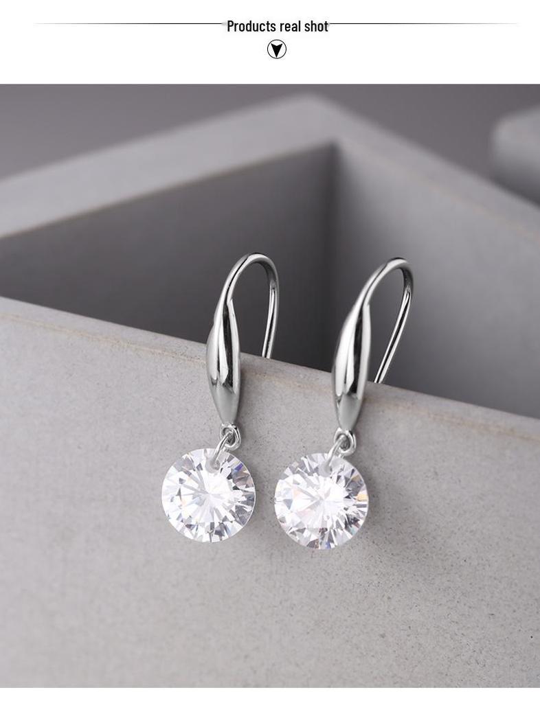 Minimalist Designer Women's 925 Sterling Silver Zircon Ear Hook Earrings (E8727)