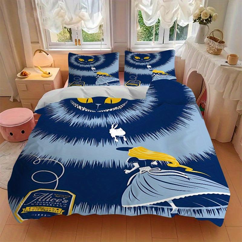 3pcs Alice Wonderland 1 Cover+2 Pillowcases, Pillow Inserts Not Included, Machine Washable, All-Season Use, Teen and Adult Rooms125