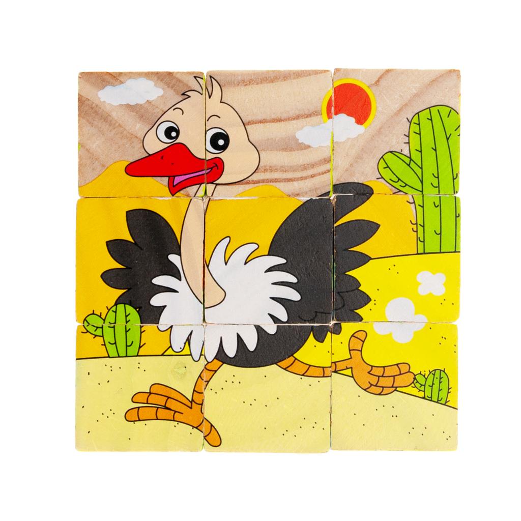 Klocki Drewniane Puzzle Układanka Zwierzęta 6W1 Zoo 9 Elementów Dzieci