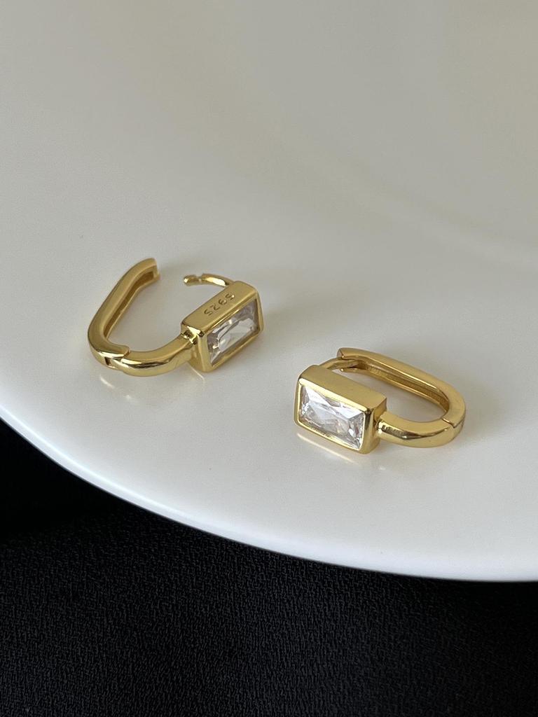 S925 Sterling Silver Geometric Zircon Earrings - Simple, Fashionable, Hypoallergenic Design for Women