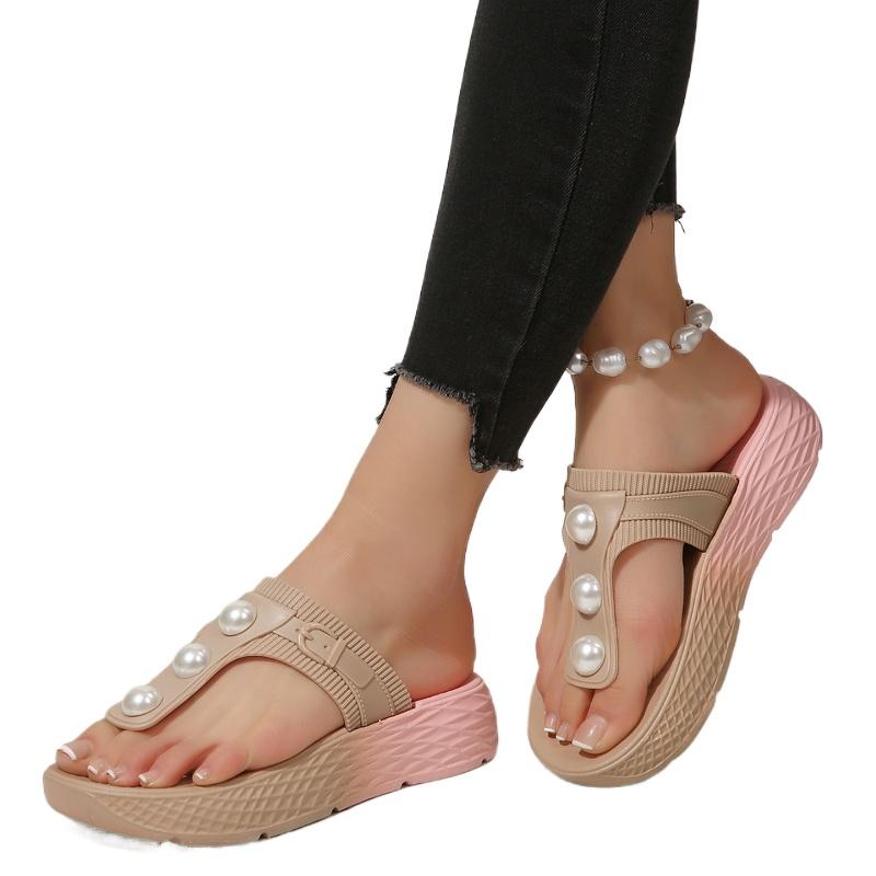 Fashion Shoes Female 2025 Brand Flip Flops Women's Slippers Fashion Outdoor Summer String Bead Beach Comfortable New Light Flat Slippers