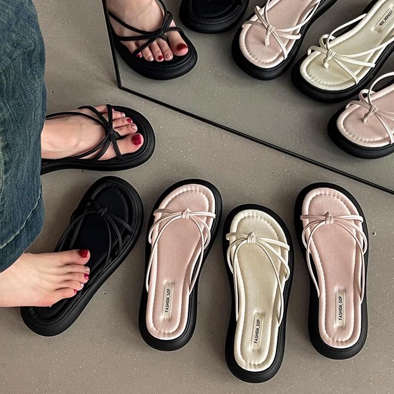 Thick-soled heightened non-slip flip-flop sandals women's shoes 2025 summer niche design leopard print strap wedge heel sandals