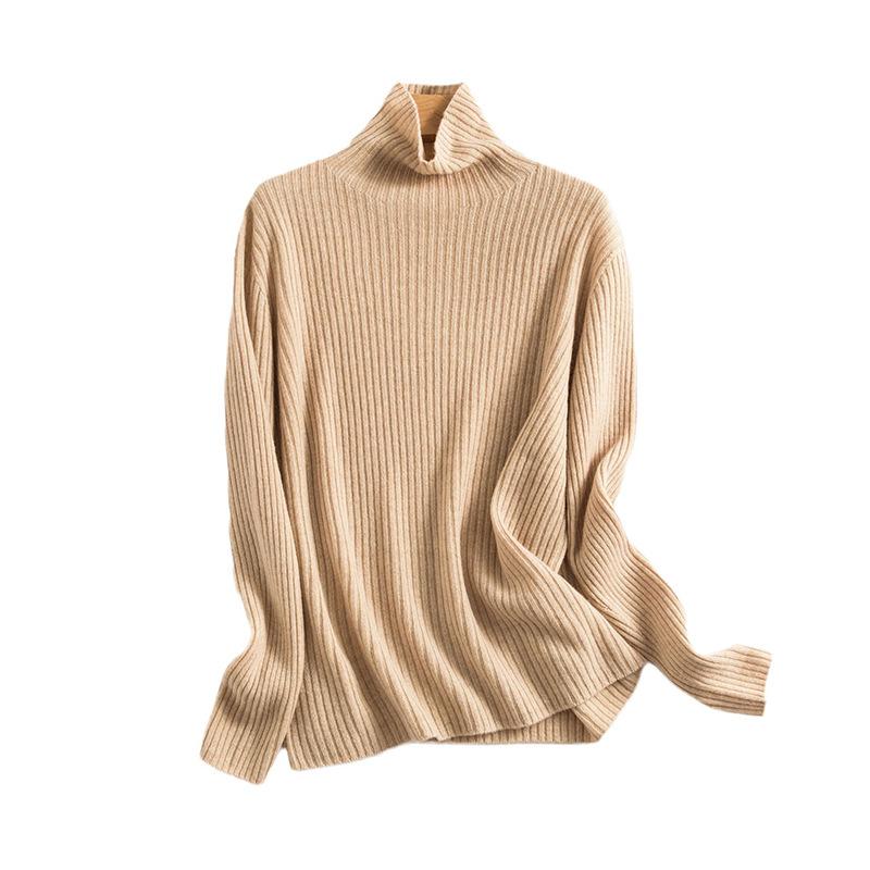 Seamless Integrated Pit Strip Pure Wool Sweater Women's Autumn New High-neck Bottoming Knitted Sweater Pullover Loose Sweater