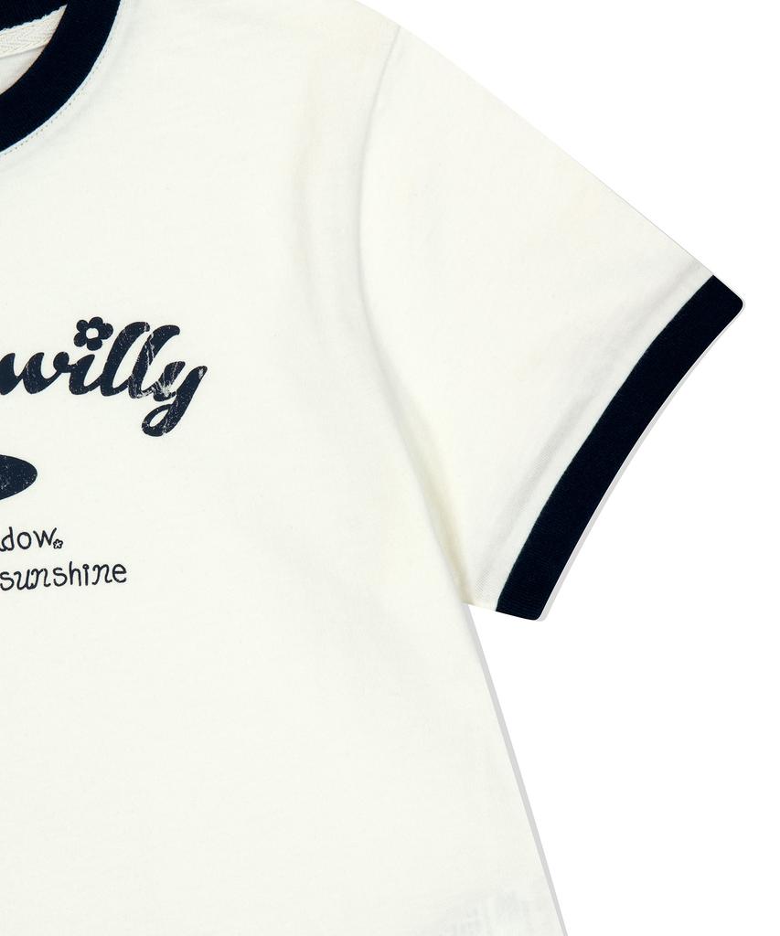 WACKY WILLY Women'S Print Ringer Short Sleeve T-Shirt Ivory